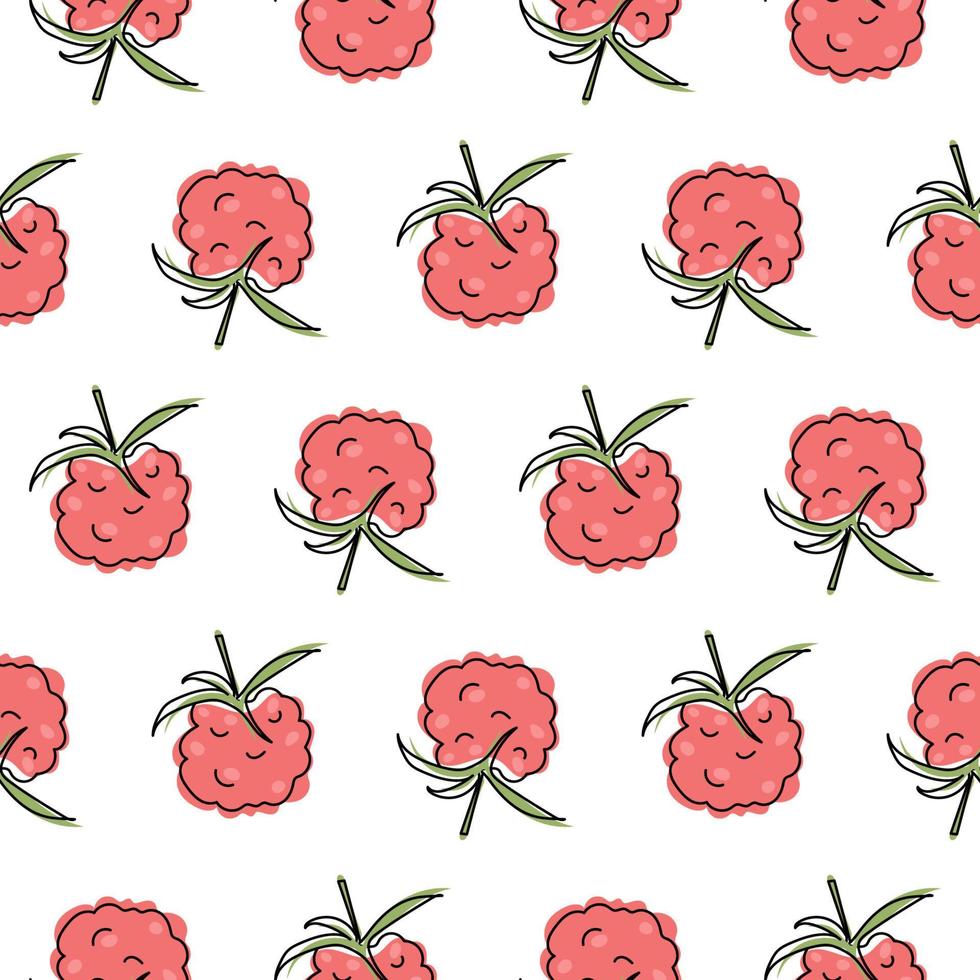 Raspberry pattern. Drawn raspberry in line art style on a pattern for textiles, wallpapers, prints. vector