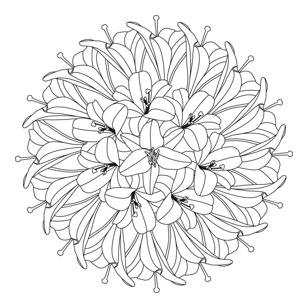 beautiful flowers coloring page with pencil sketch drawing detailed in vector graphic of line art