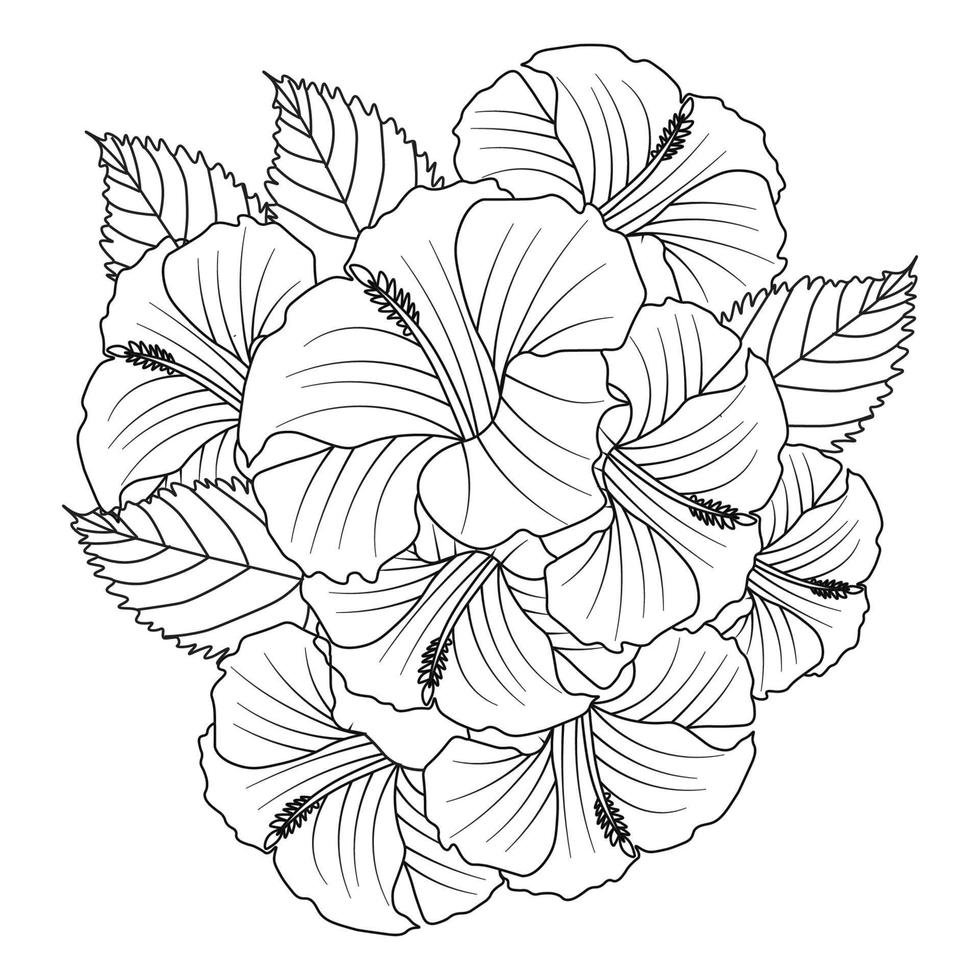 rose of sharon flower doodle art design of coloring page with detailed line art vector graphic