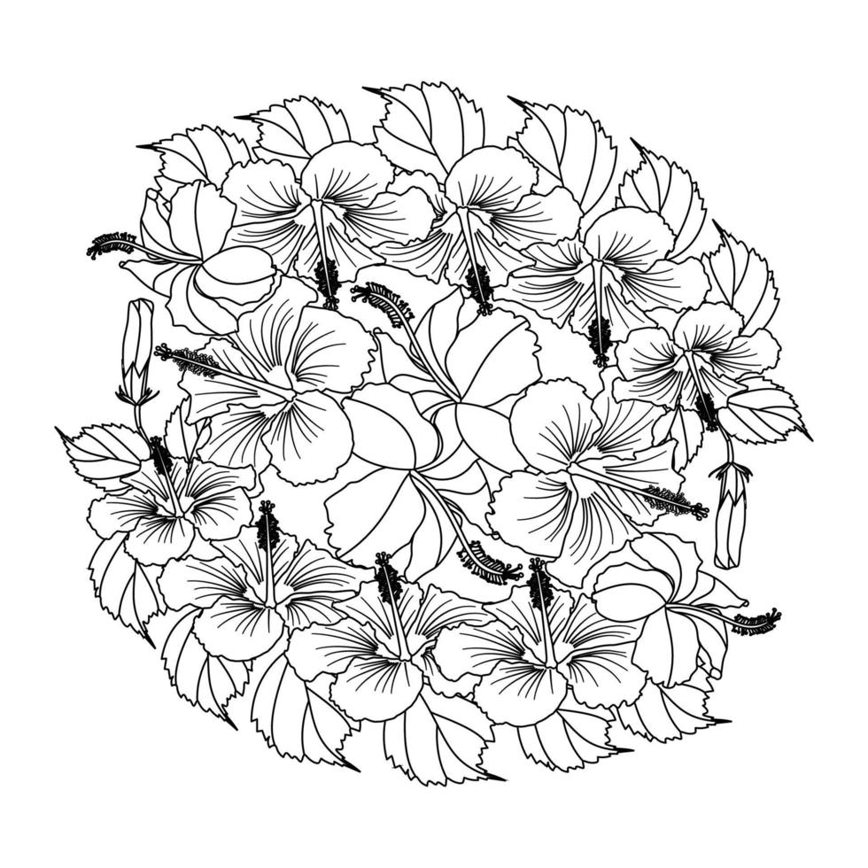 rose of sharon flower doodle art design of coloring page with detailed line art vector graphic