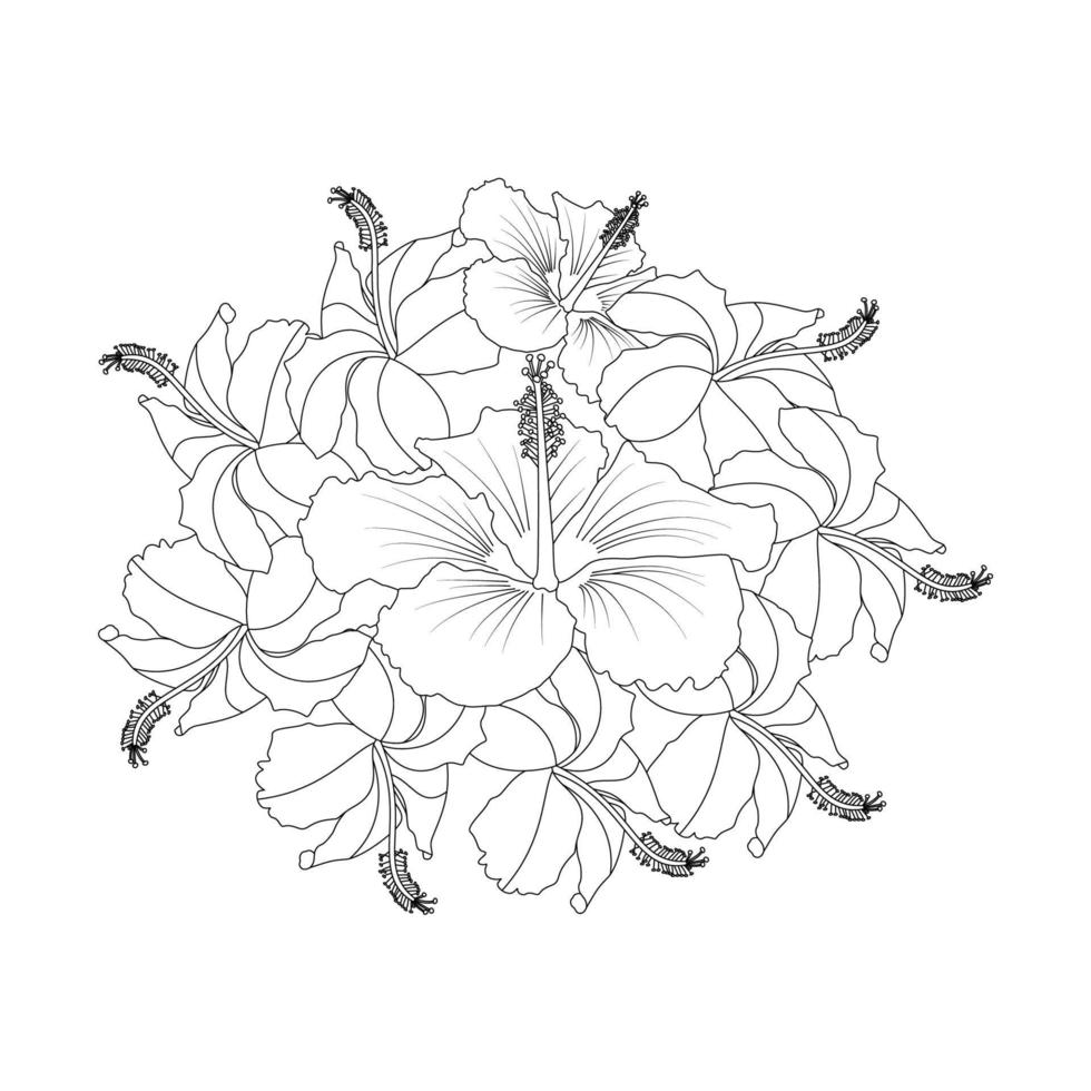 rose of sharon flower doodle art design of coloring page with detailed line art vector graphic