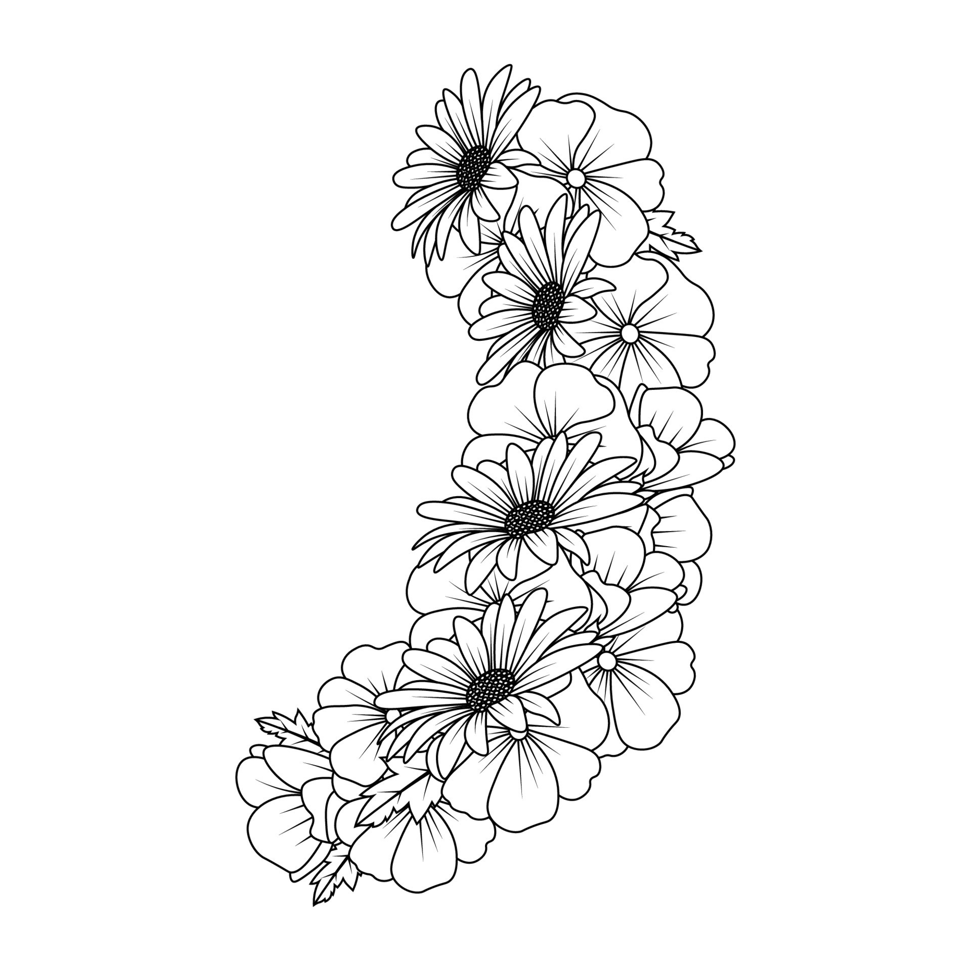 daisy flower drawing coloring page with doodle art design in detailed
