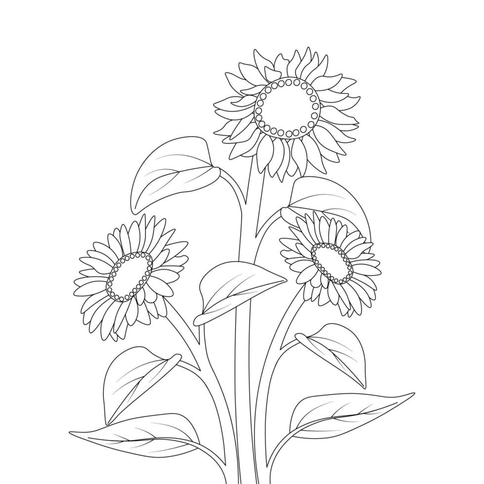 Dibujo a lápiz de página para colorear de girasol para niños de diseño vectorial con dibujo a lápiz vector