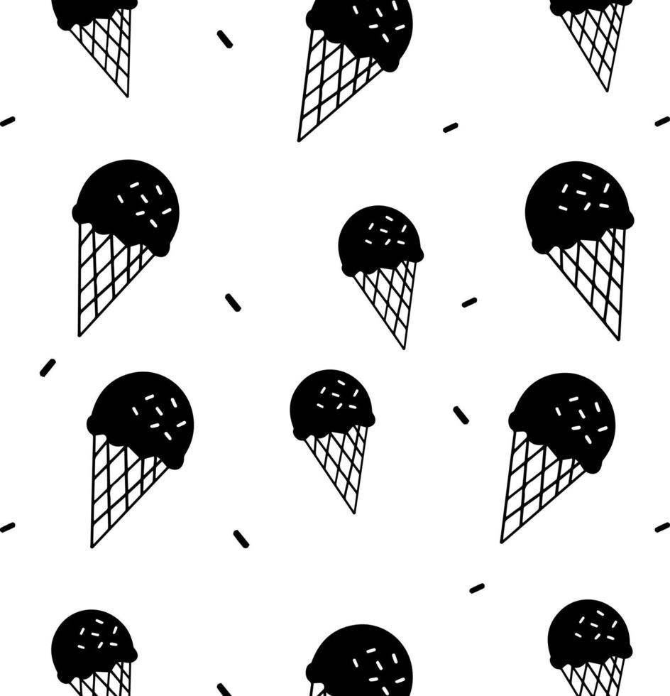 pattern with black ice cream and white sprinkling. Vector