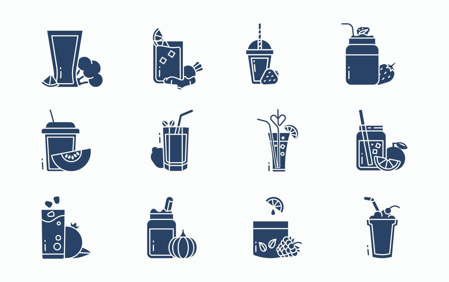 Fruit juice with fruit and cup icon set vector