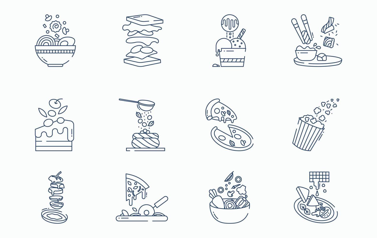Food levitation and ingredients flying icon set vector