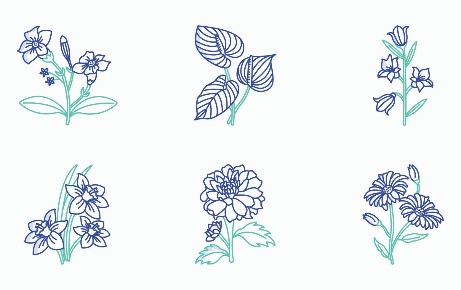 Flowers and petals icon set vector