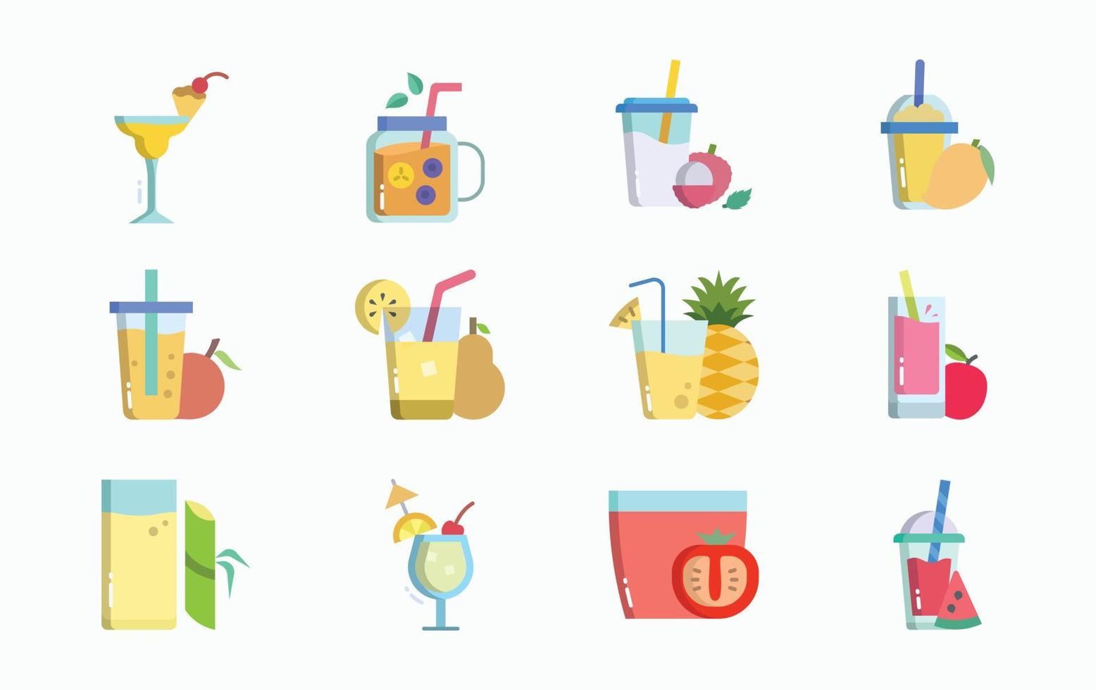 Fruit juice with fruit and cup icon set vector