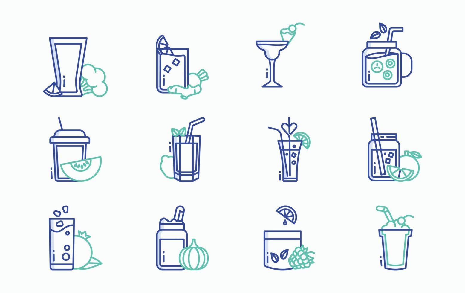 Fruit juice with fruit and cup icon set vector