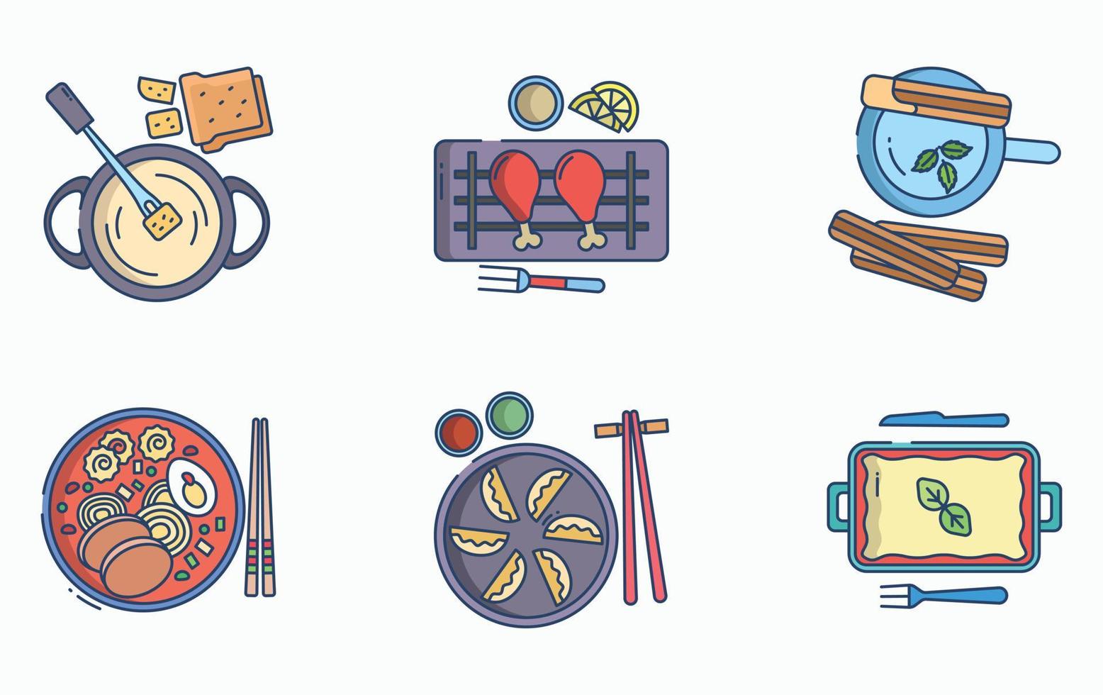 comida de restaurante y conjunto de iconos de alta cocina vector