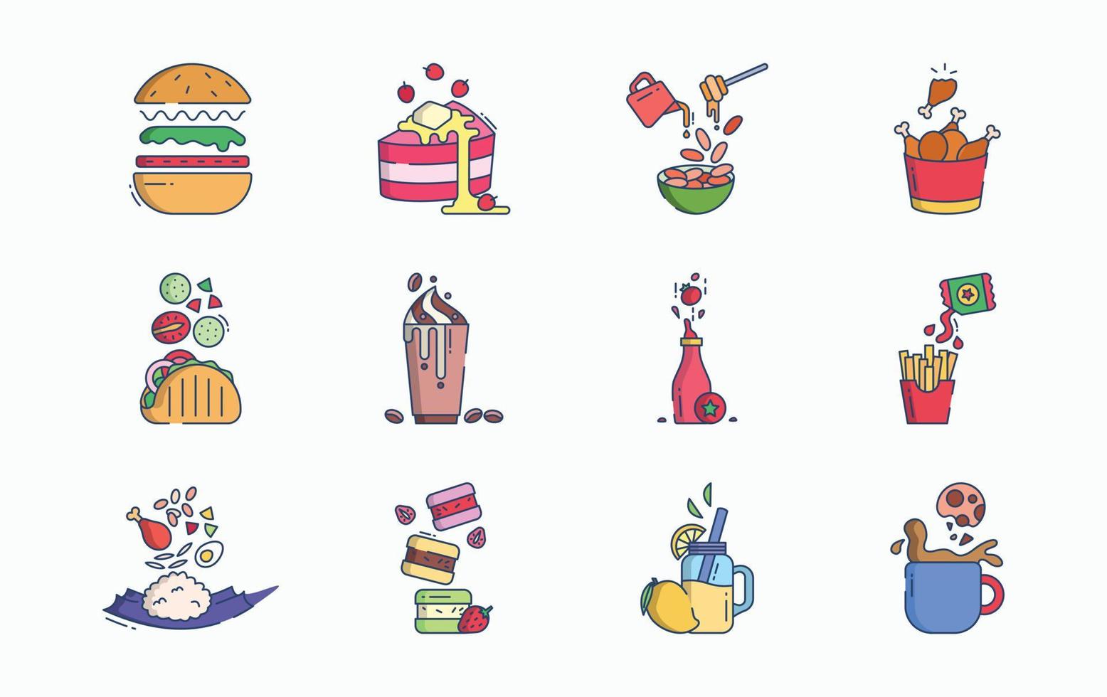 Food levitation and ingredients flying icon set vector