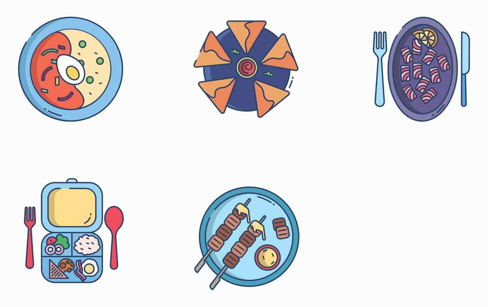 comida de restaurante y conjunto de iconos de alta cocina vector