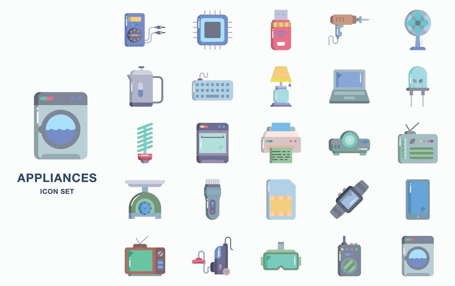 conjunto de iconos de dispositivos eléctricos y electrodomésticos vector