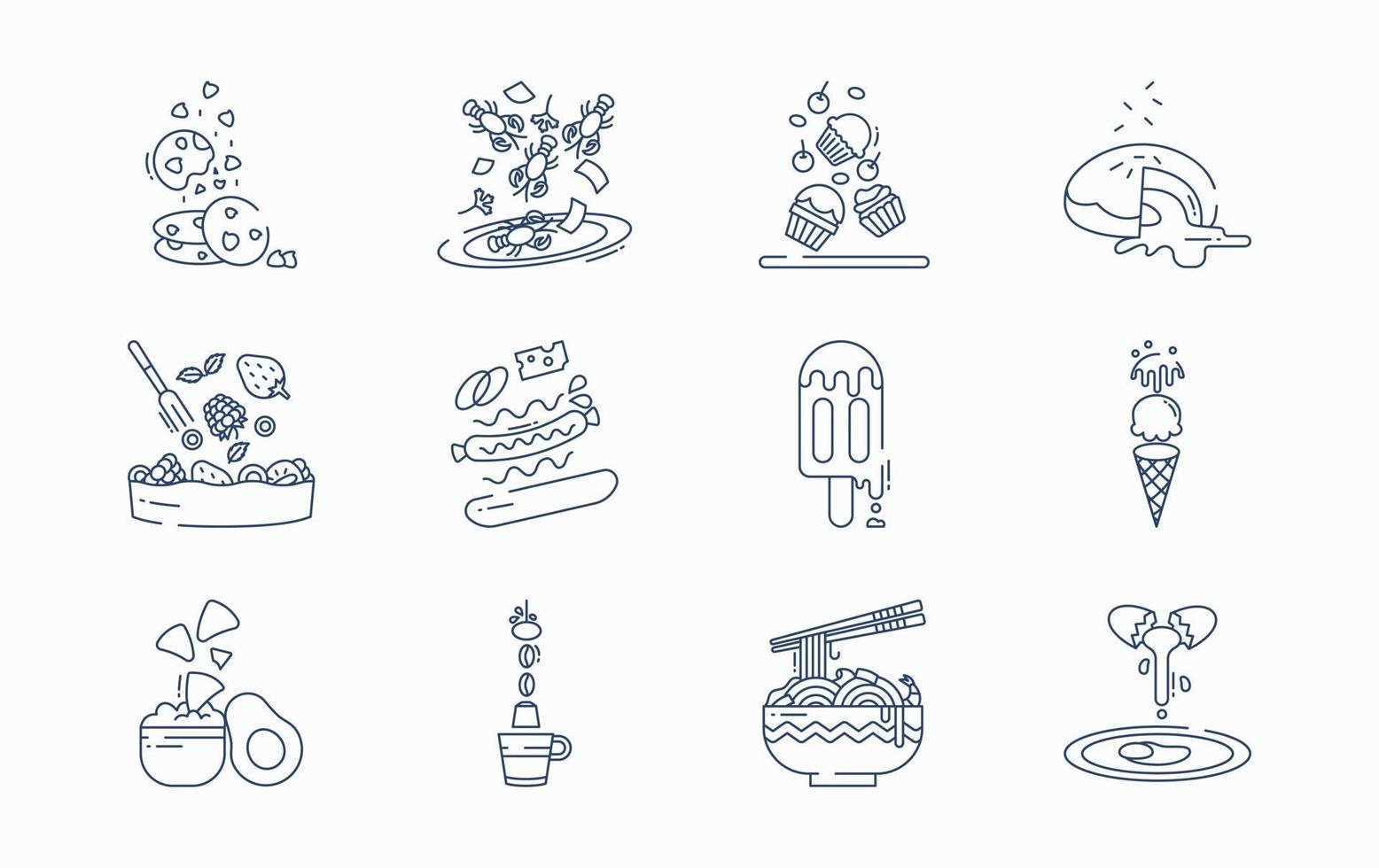 Food levitation and ingredients flying icon set vector