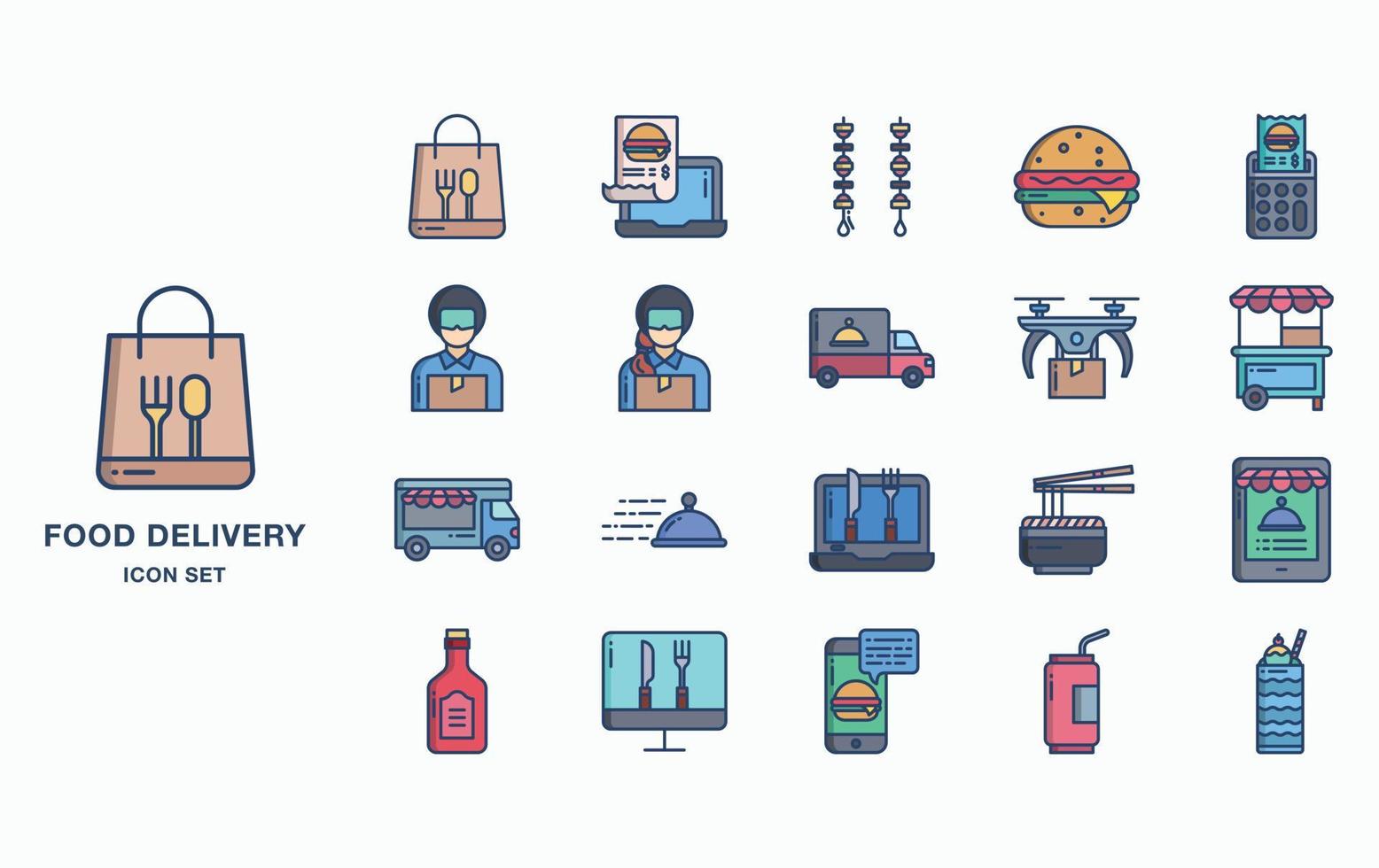 Food and Delivery icon set vector