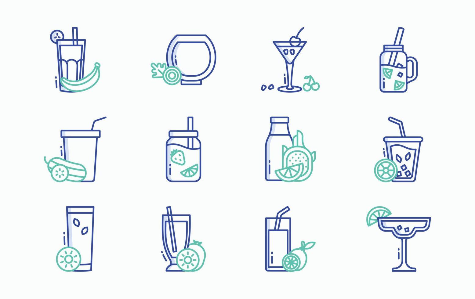 Fruit juice with fruit and cup icon set vector