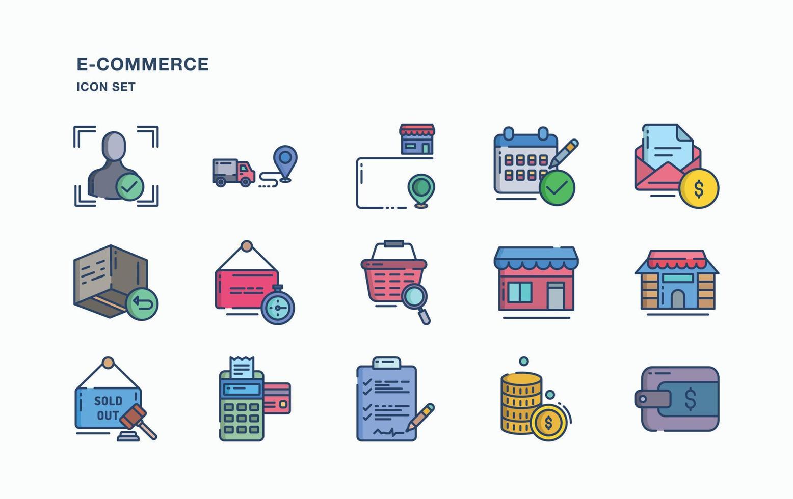 E-Commerce  and online shopping icon set vector