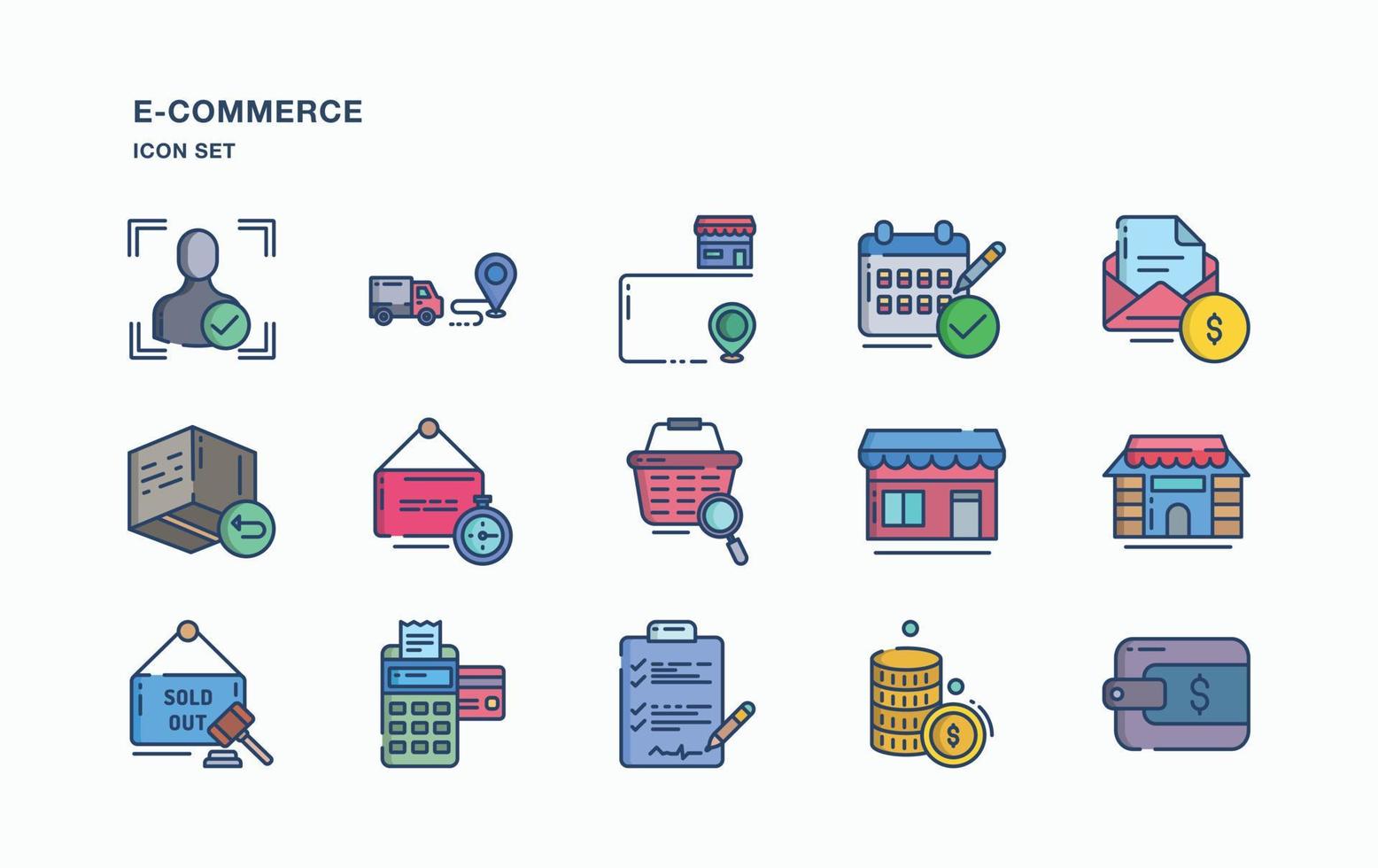 conjunto de iconos de comercio electrónico y compras en línea vector