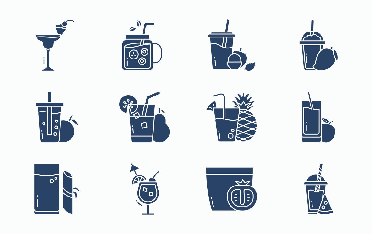 Fruit juice with fruit and cup icon set vector