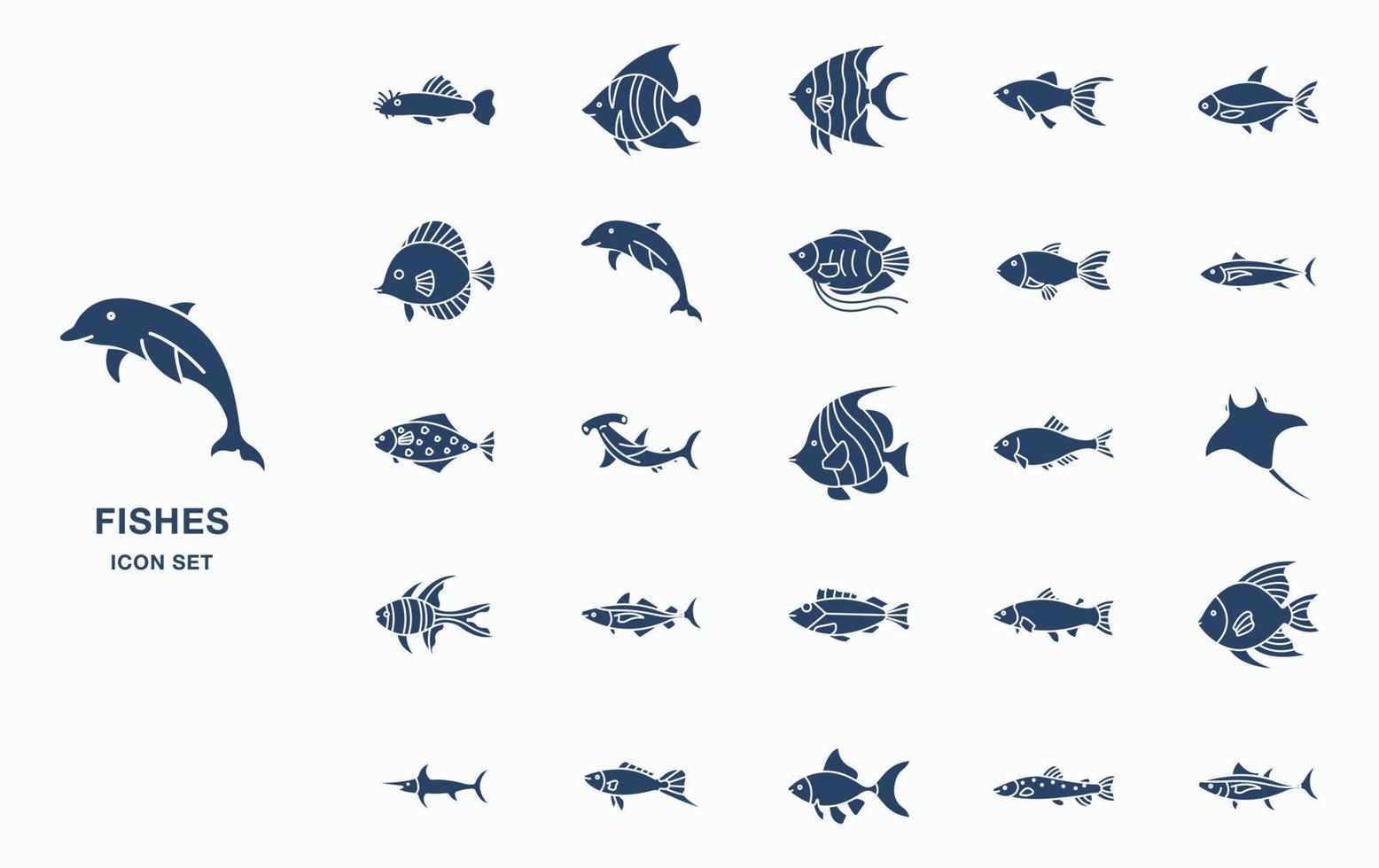 Sea fish and underwater icon set vector