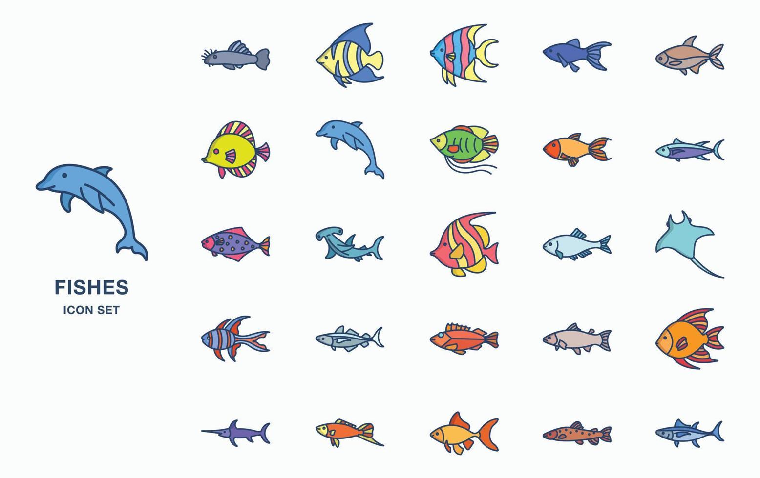 conjunto de iconos de peces marinos y submarinos vector