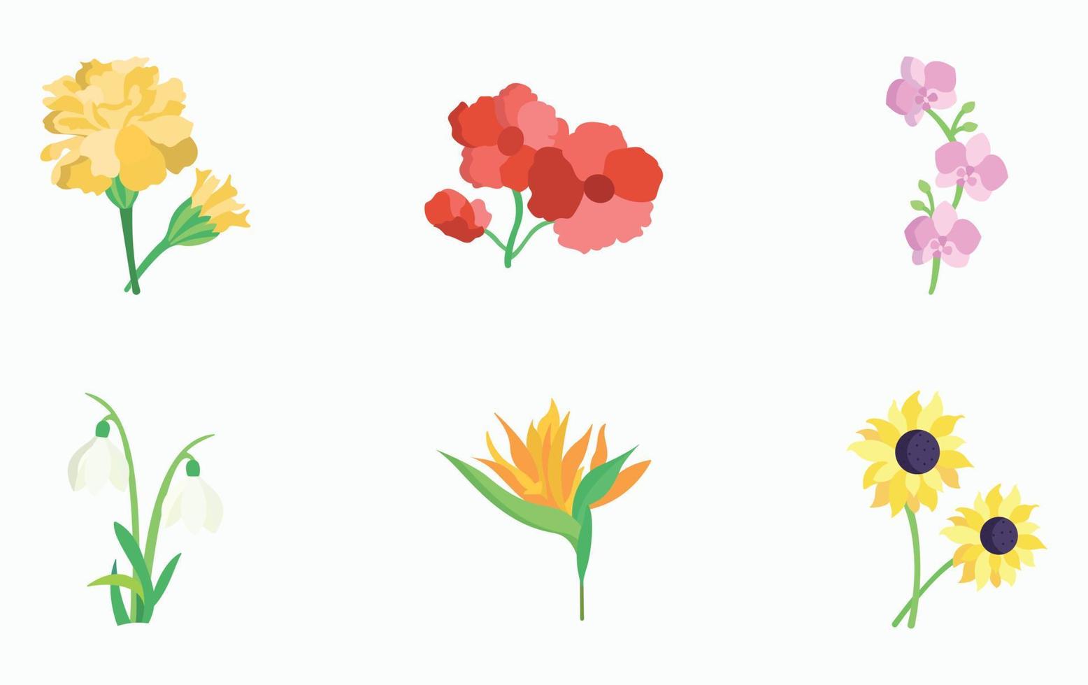 Flowers and petals icon set vector