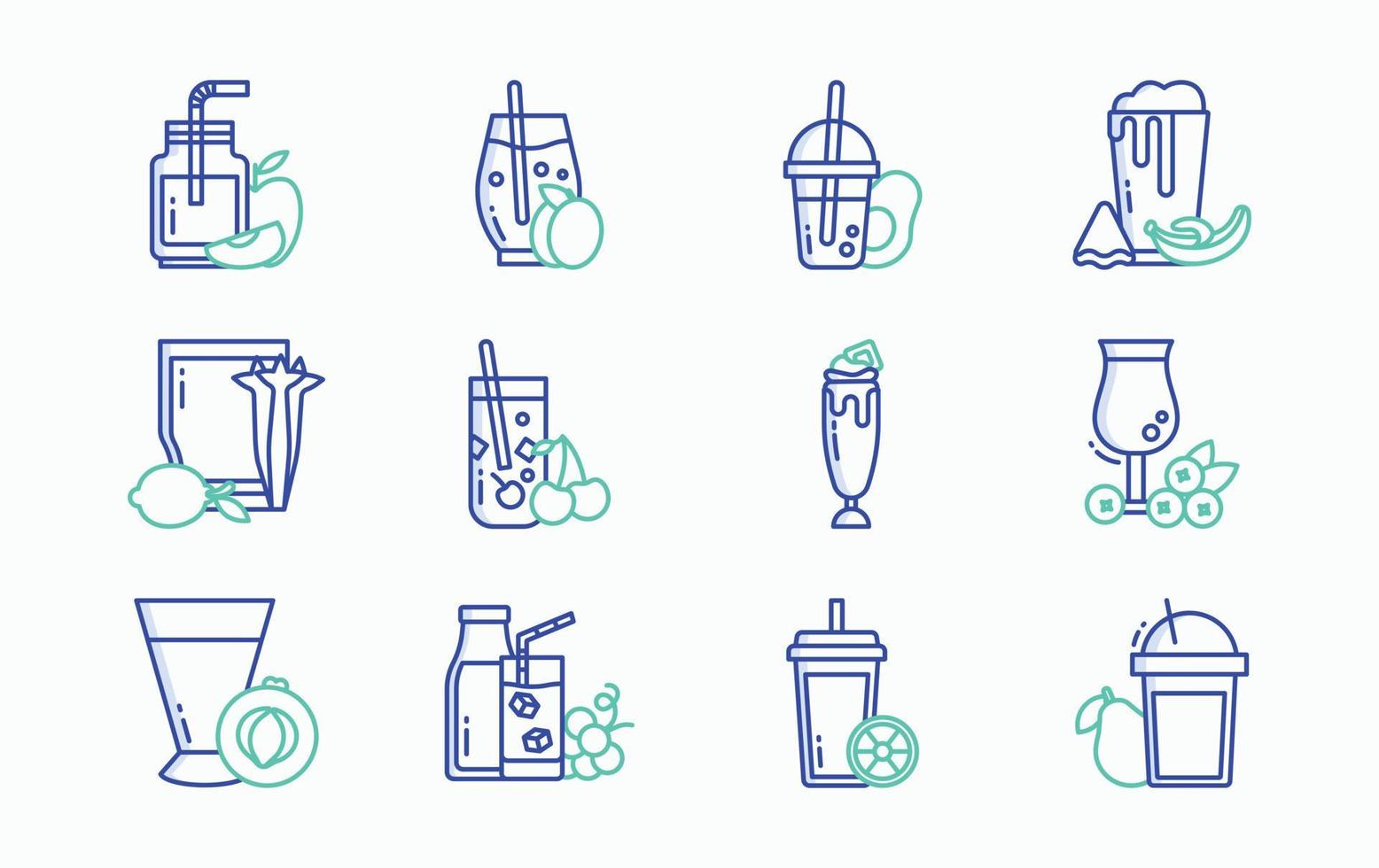 Fruit juice with fruit and cup icon set vector
