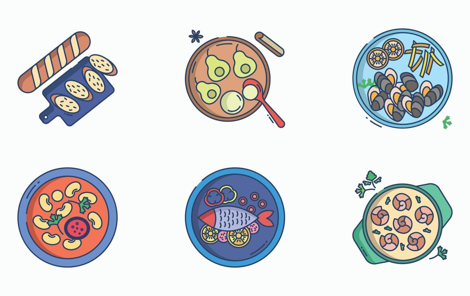 comida de restaurante y conjunto de iconos de alta cocina vector