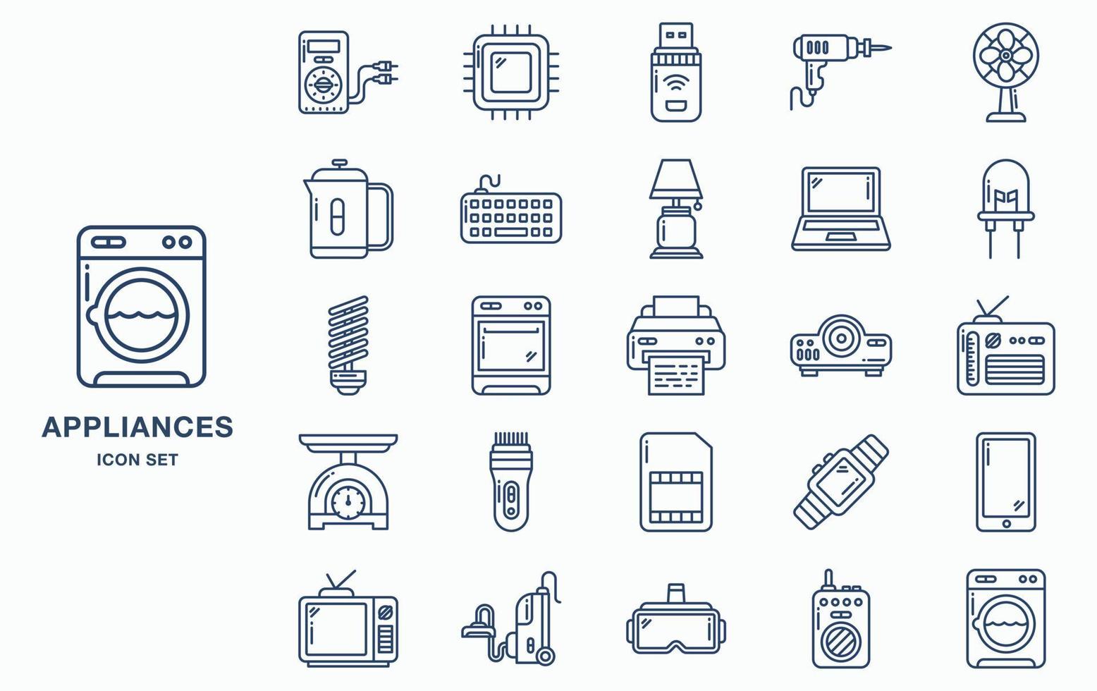 conjunto de iconos de dispositivos eléctricos y electrodomésticos vector