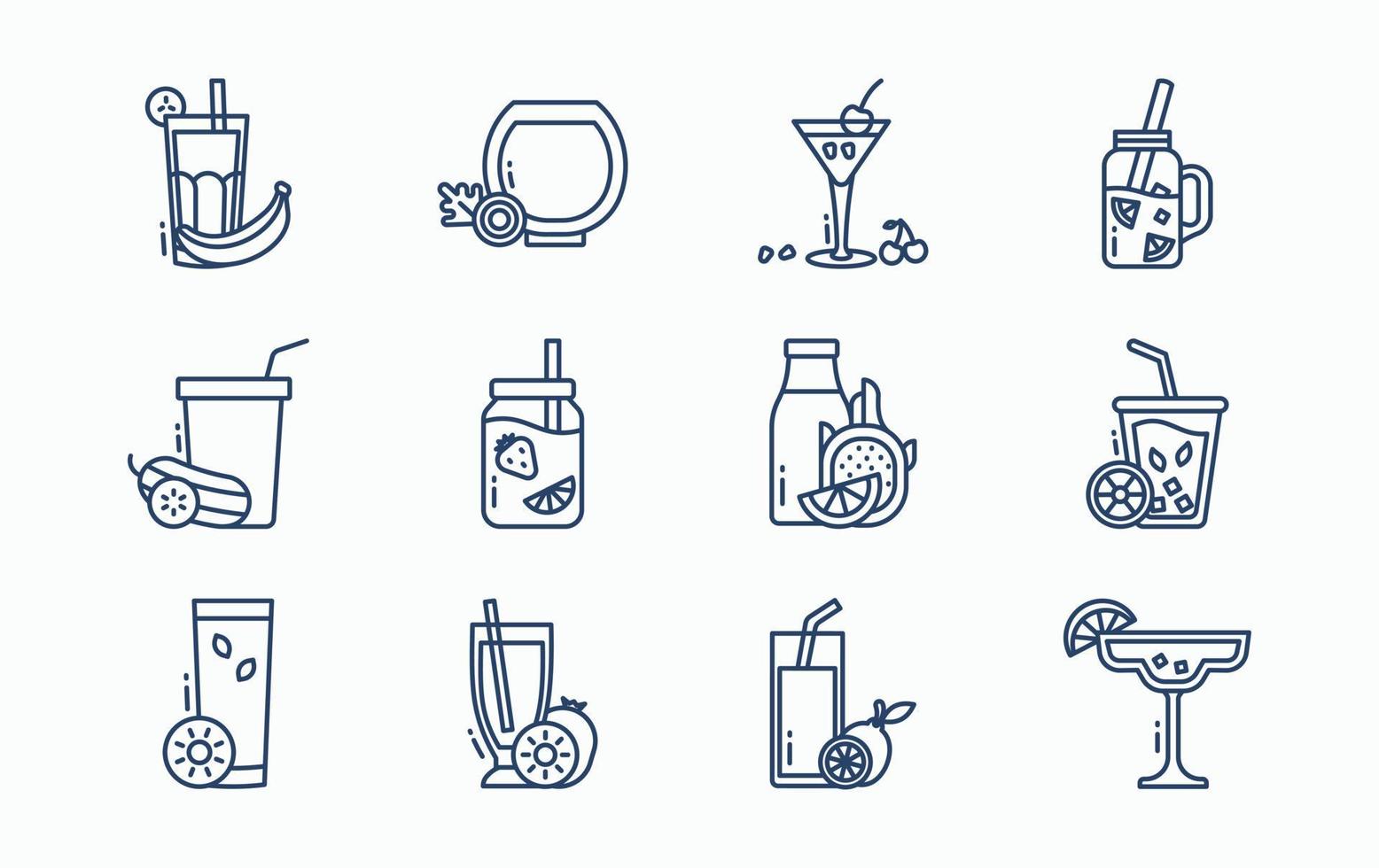 Fruit juice with fruit and cup icon set vector
