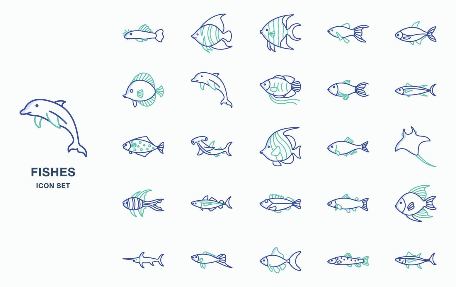 Sea fish and underwater icon set vector