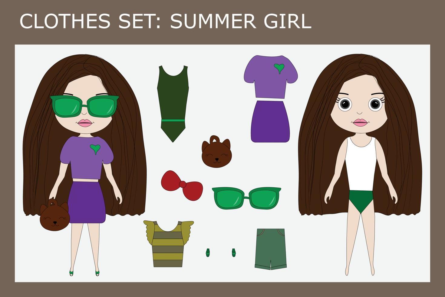 A set of clothes for a little beautiful girl for the summer vector