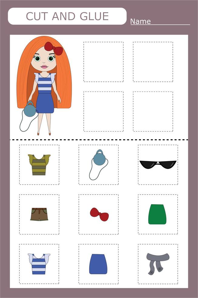 Cut out the pictures of the clothes and glue the ones that match the pattern. Fun game for kids and kids vector