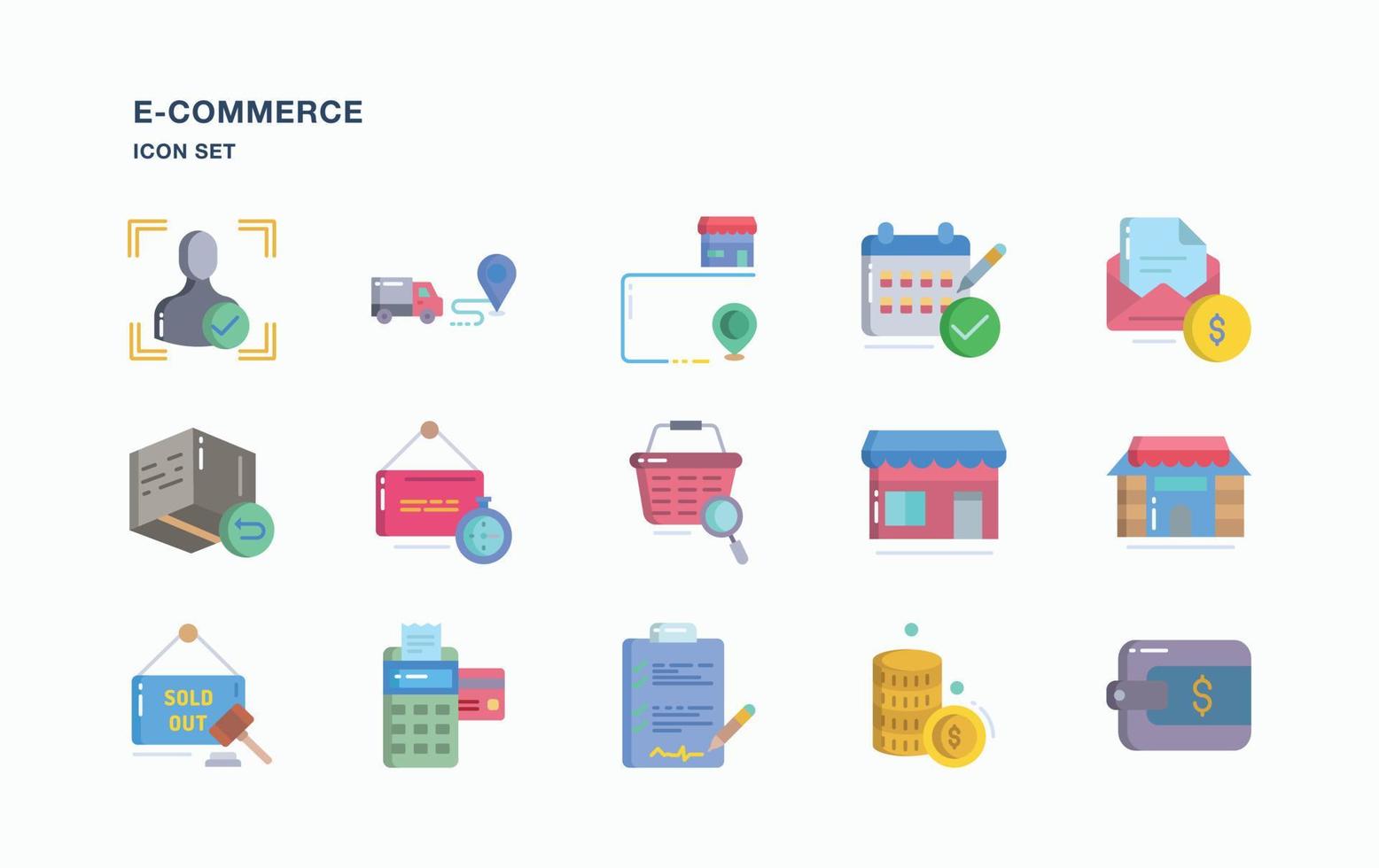E-Commerce  and online shopping icon set vector