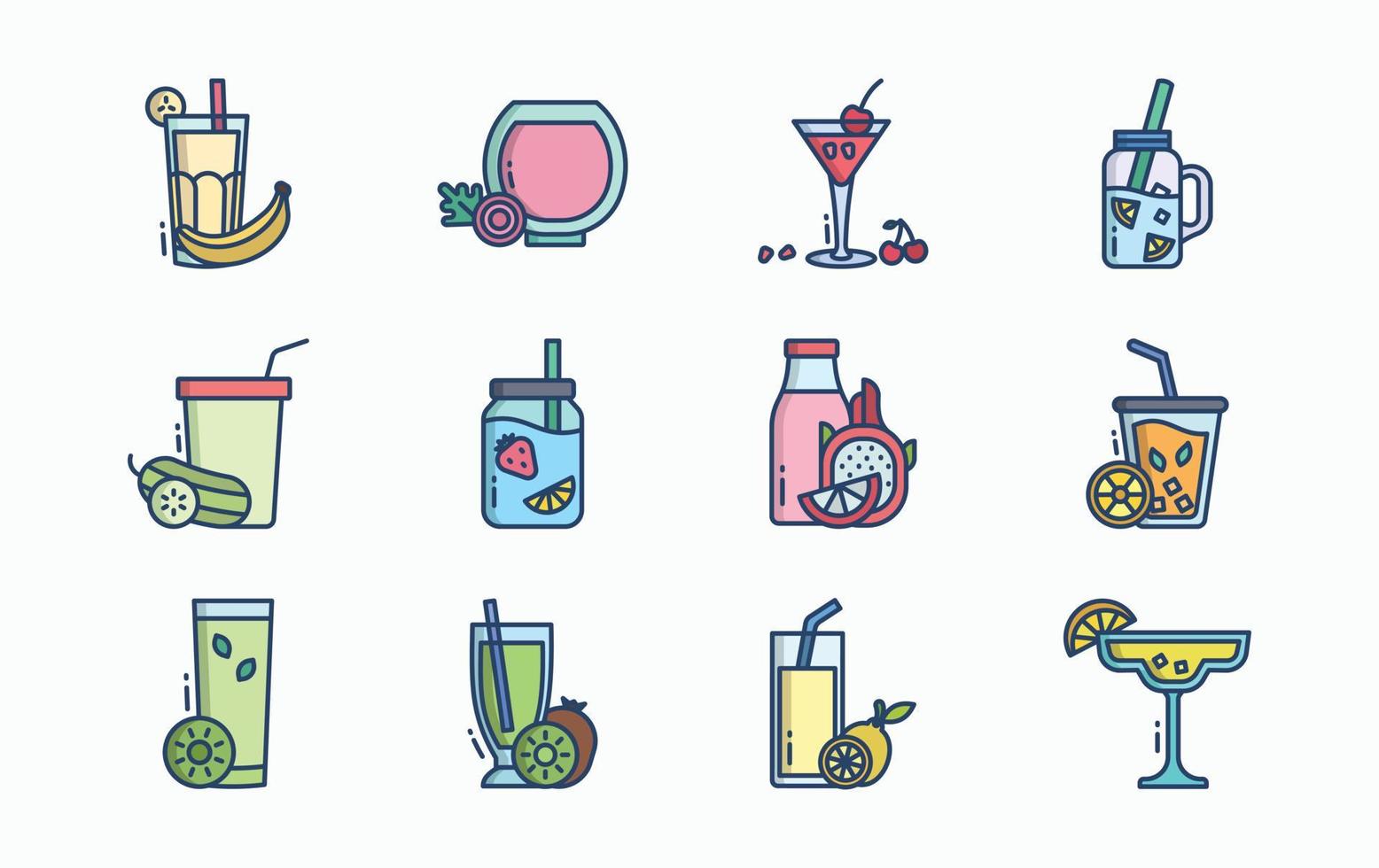 Fruit juice with fruit and cup icon set vector