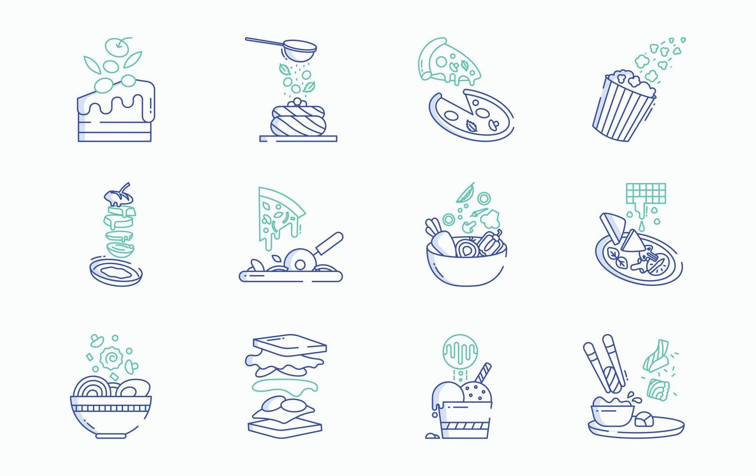 Food levitation and ingredients flying icon set vector