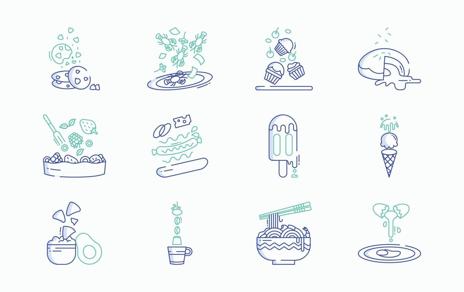 Food levitation and ingredients flying icon set vector