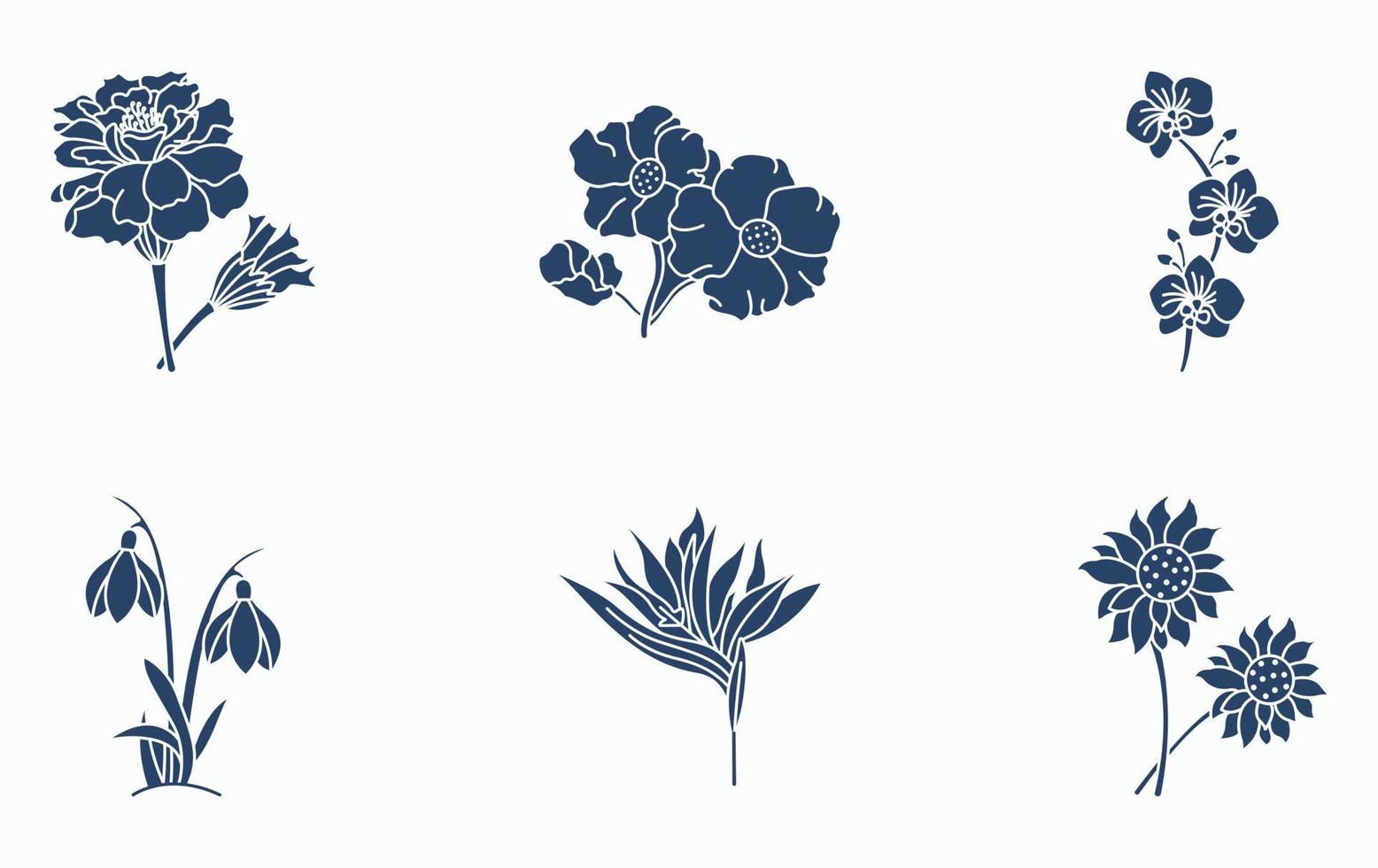 conjunto de iconos de flores y pétalos vector