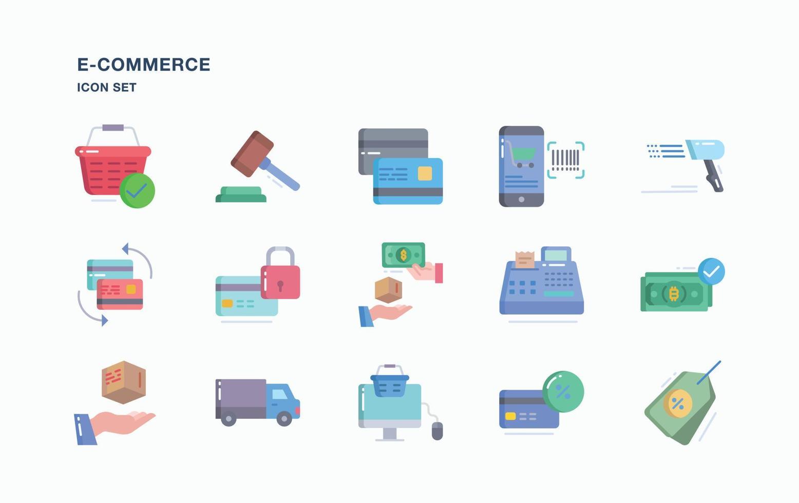 E-Commerce  and online shopping icon set vector