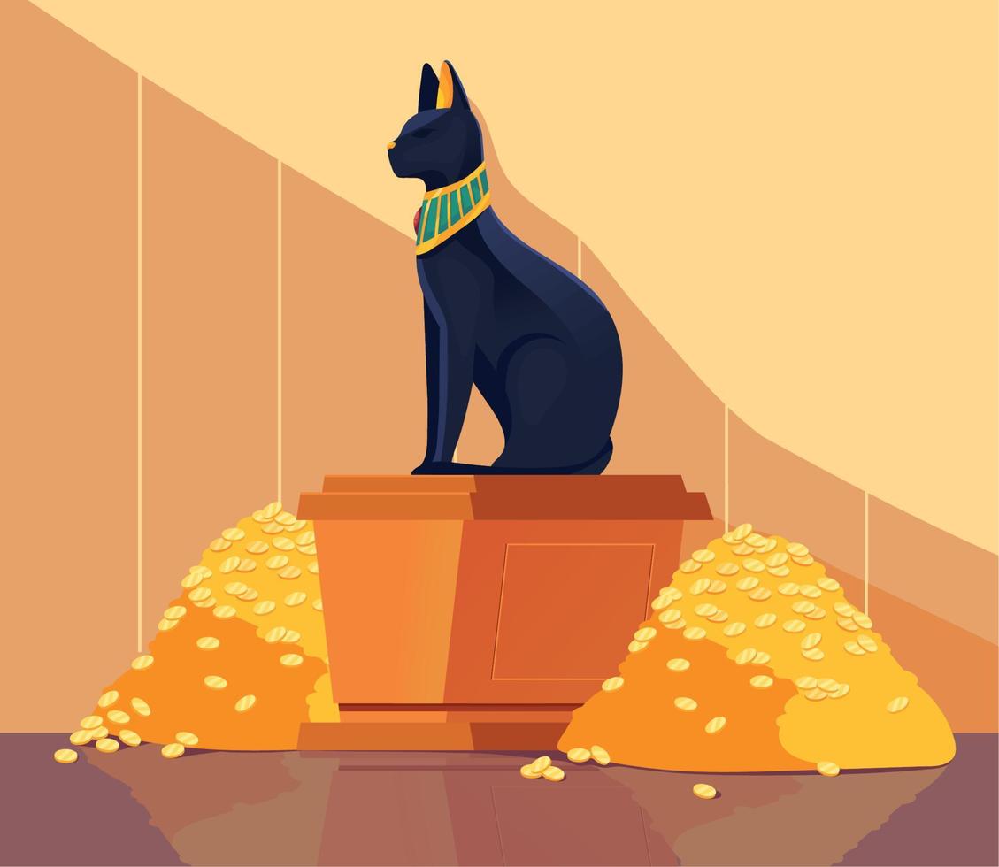 egypt goddess cat with treasure vector