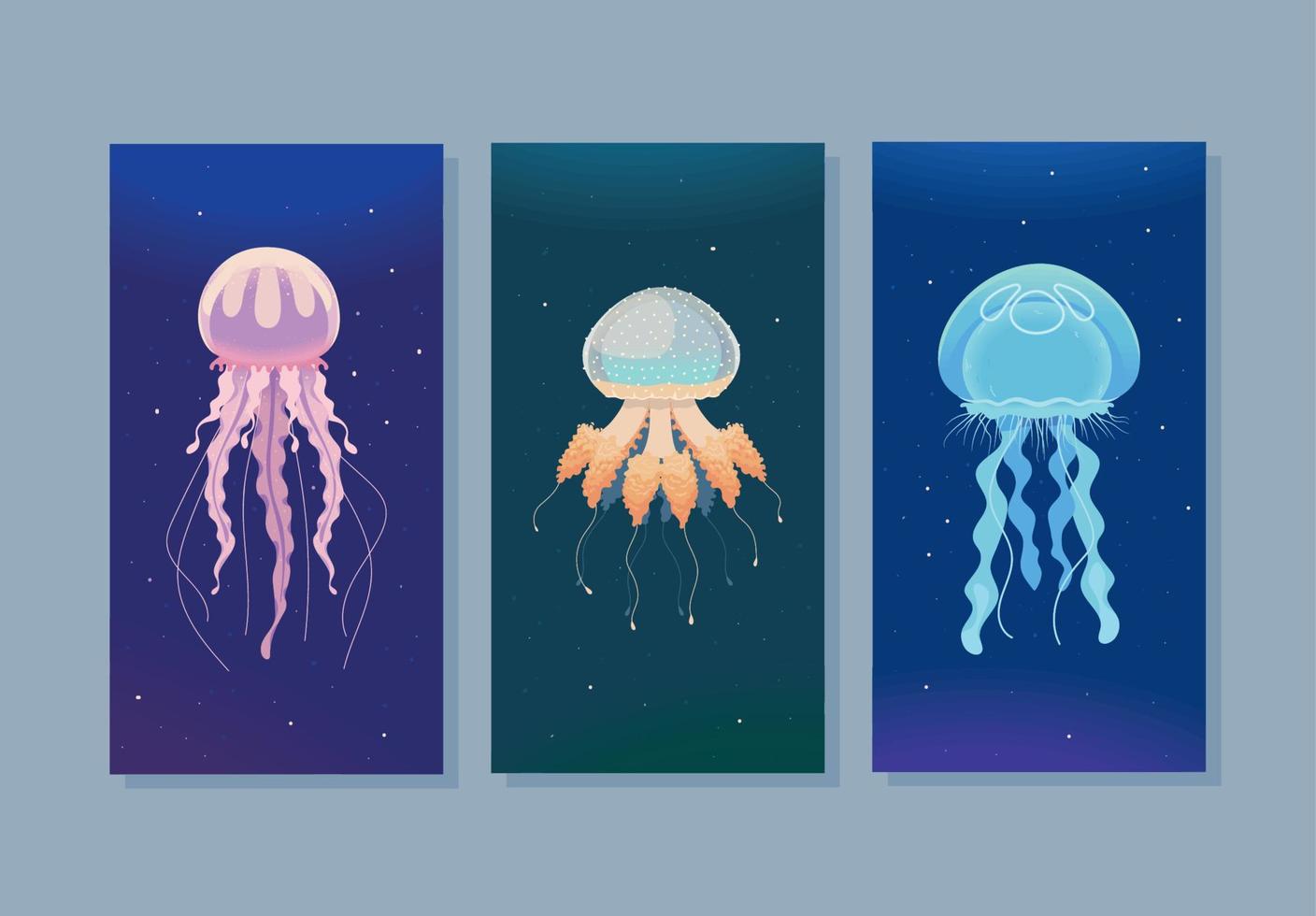 jellyfishes sea life banners vector