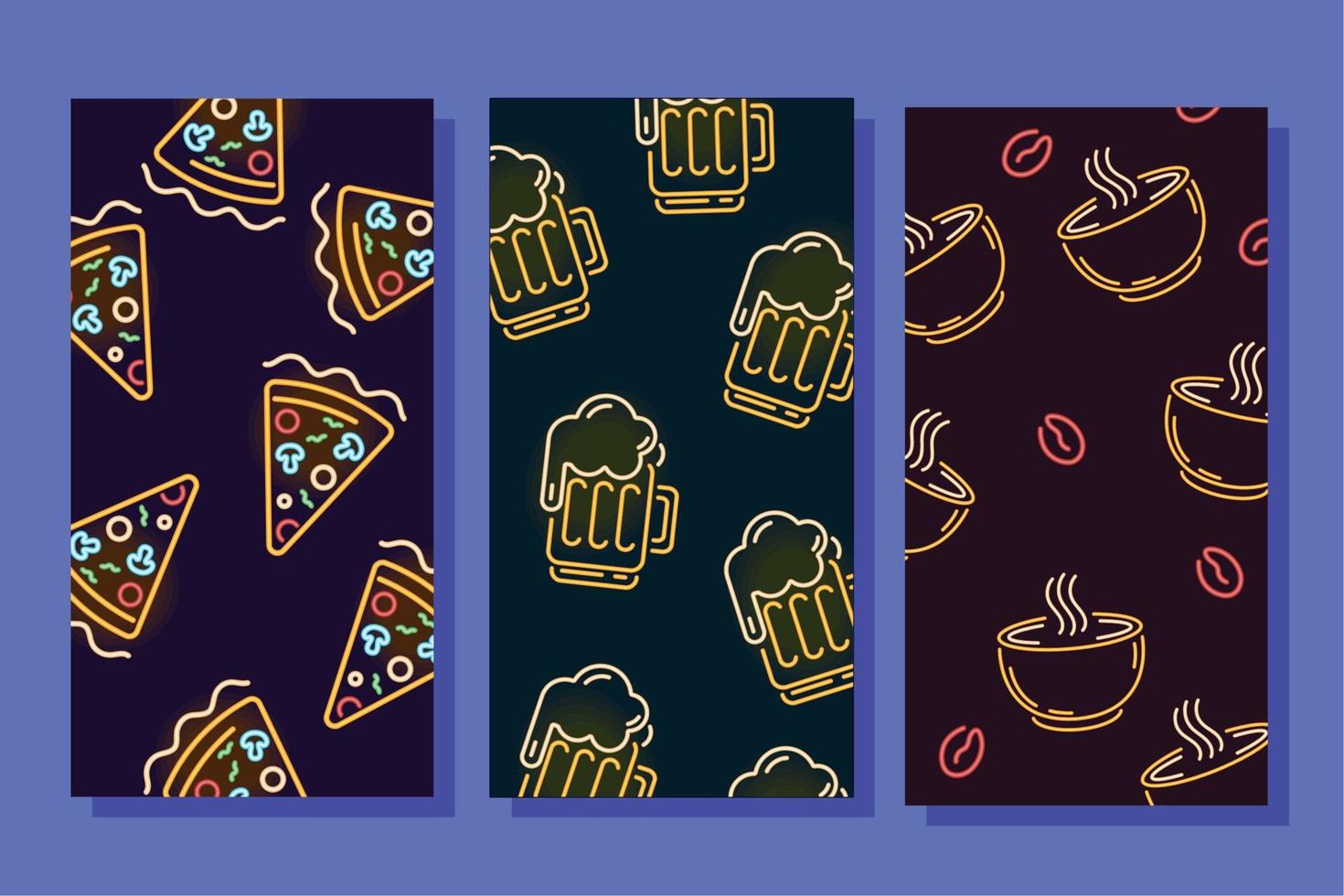 pizza beer and coffee neon vector