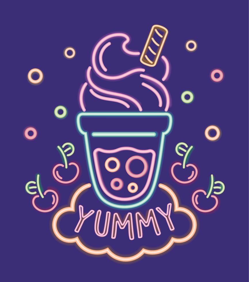 yummy ice cream neon vector