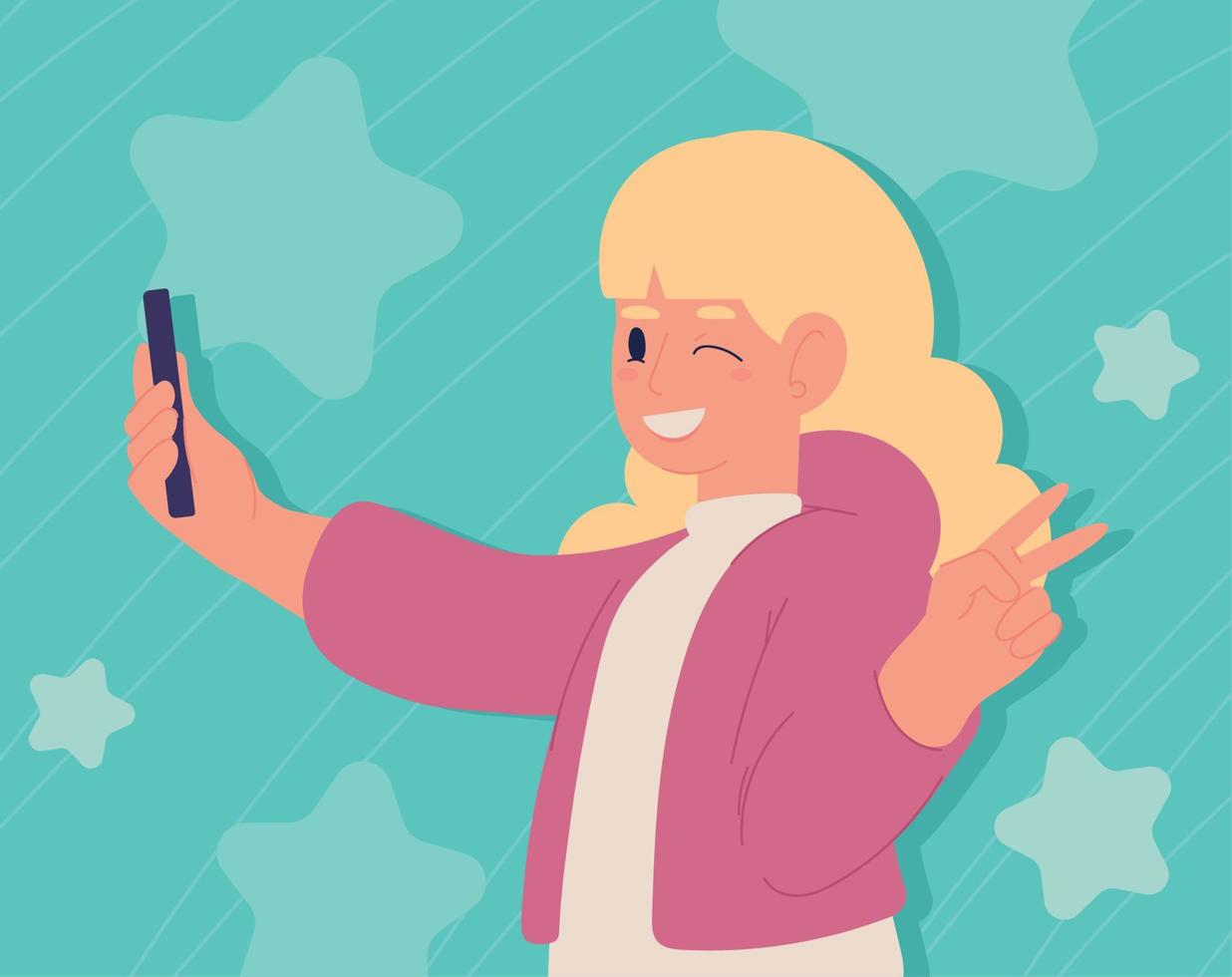 chica tomando selfie vector