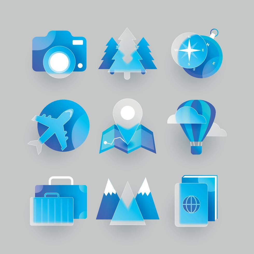 Glass Morphism Traveling Icon Set vector