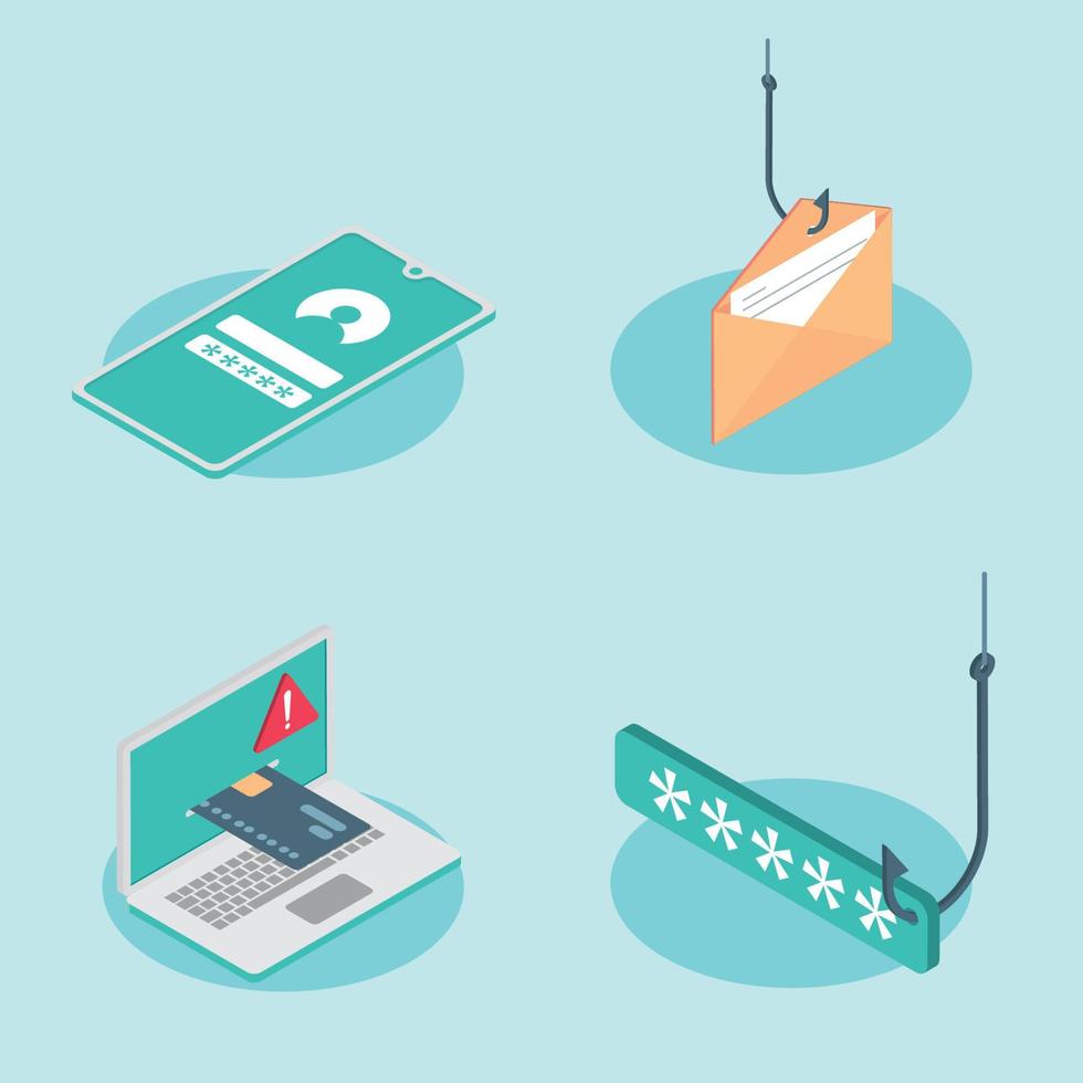 cyber fraud isometric icons vector