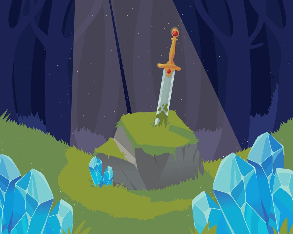 enchanted forest sword in stone vector