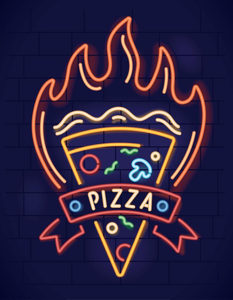pizza restaurant neon style vector