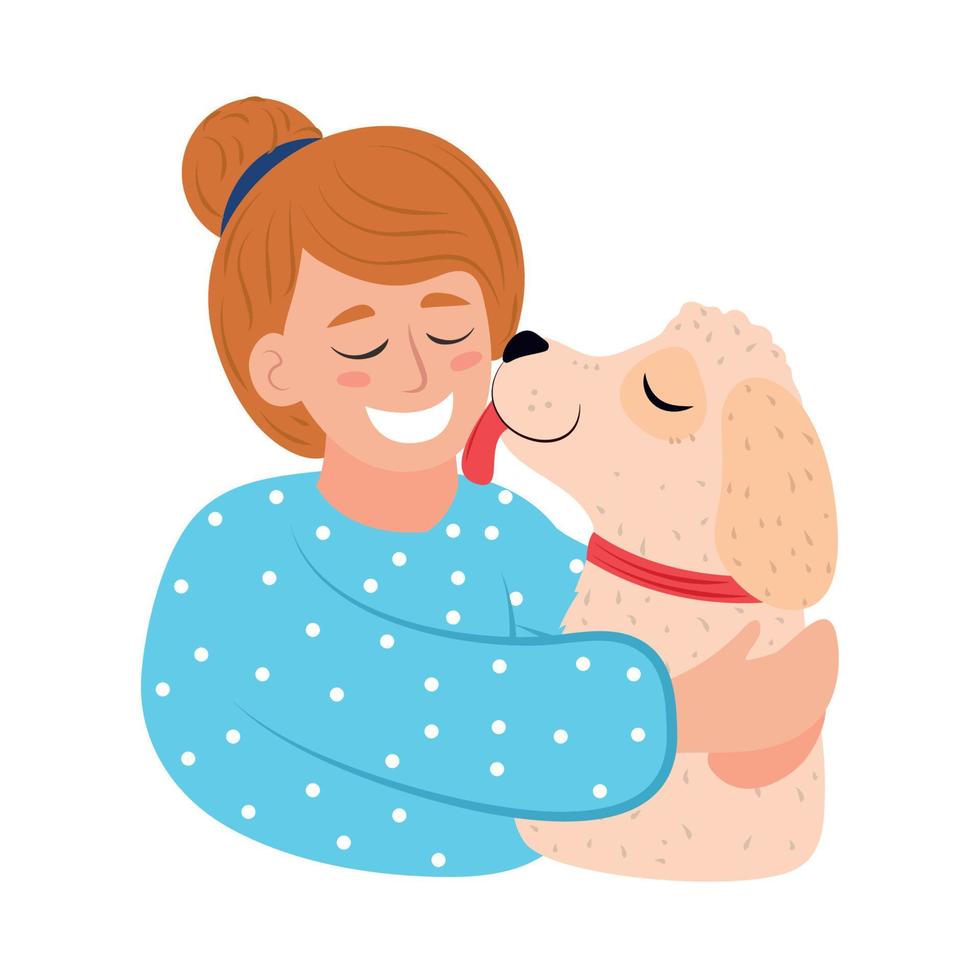 woman and dog love vector