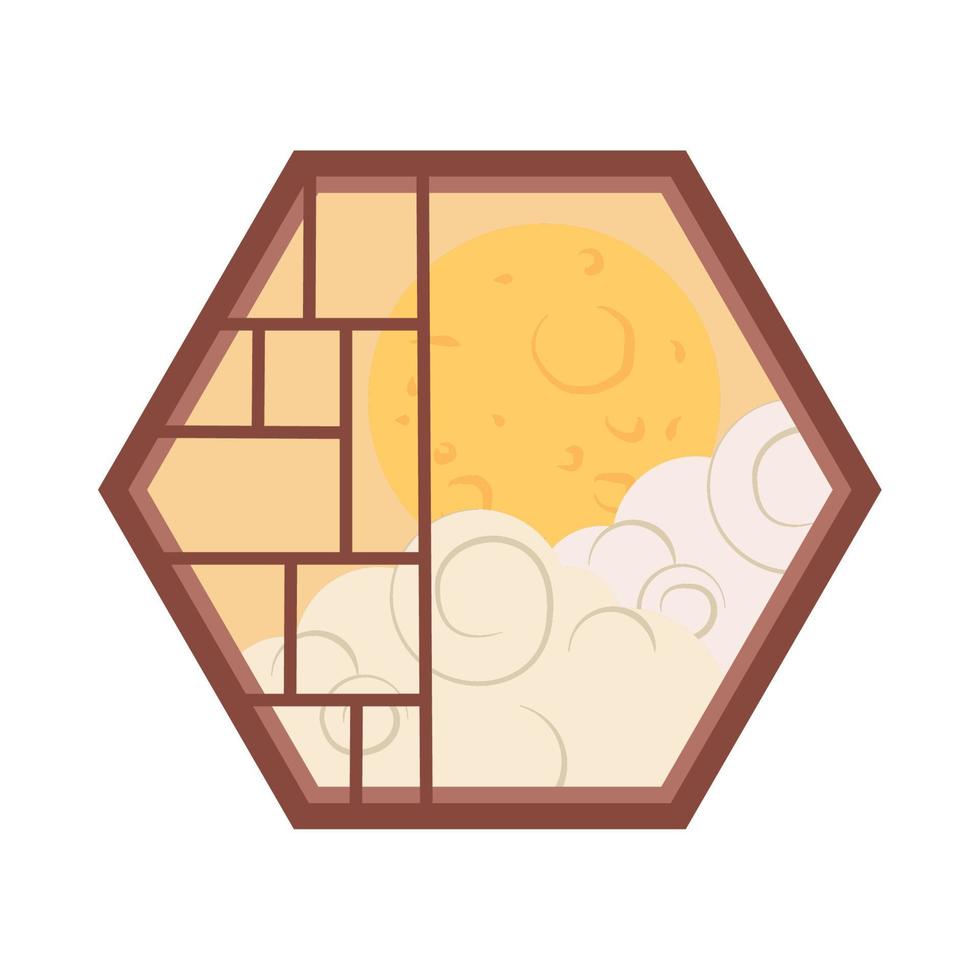 oriental window and cloud vector